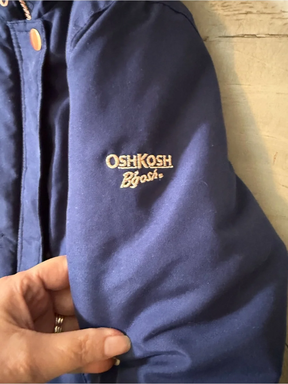 OshKosh B'gosh Navy Jacket with Pink Lining & Faux-Fur Trim Size 4T VGUC